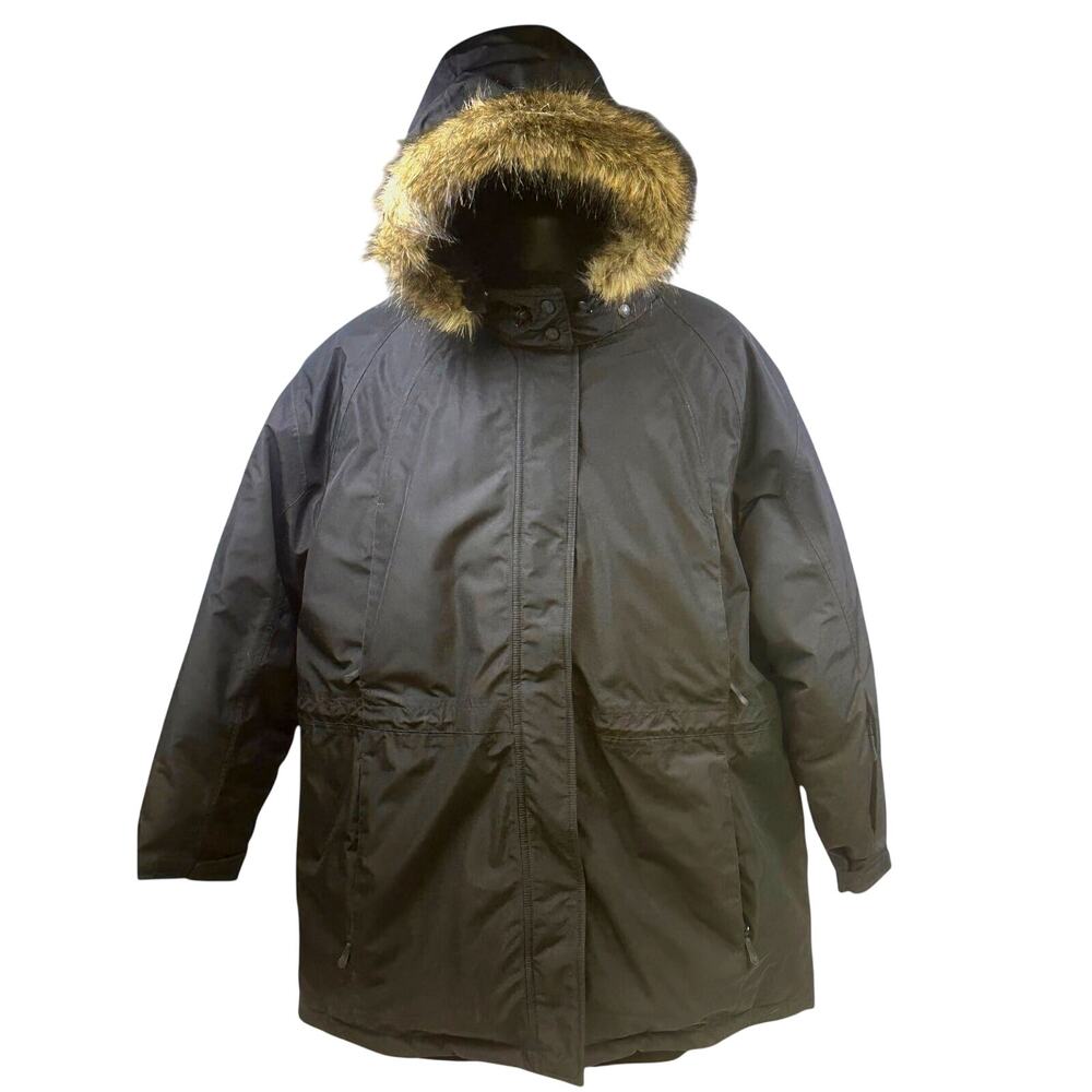 Eddie Bauer Black Quilted Goose Down Jacket Size 2X Detachable Hood-Excellent